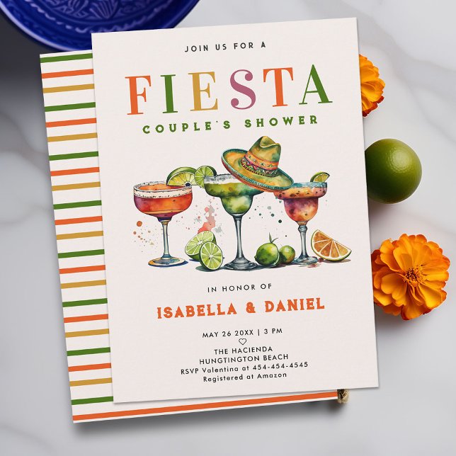 Convite Fiesta Coed Jack e Jill Casal Chá (fiesta coed couples wedding shower invitation jack jill mexico mexican couple tequila colorful class)
