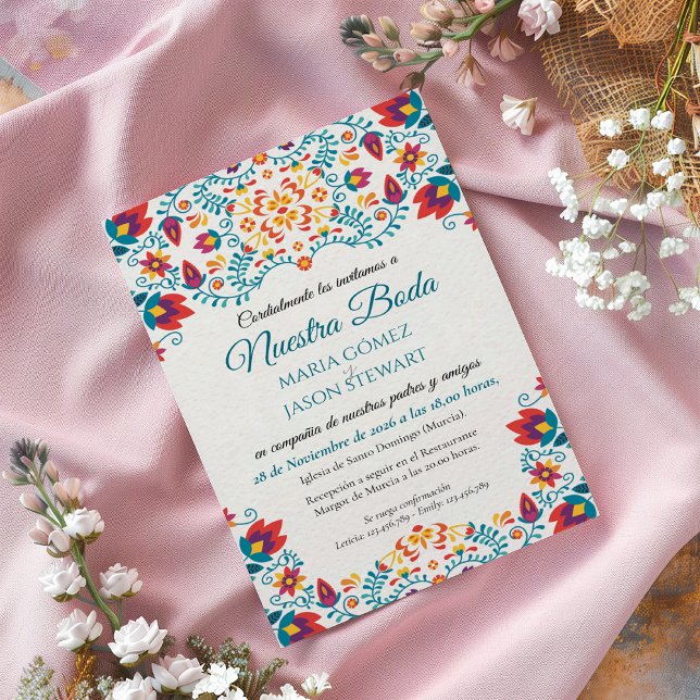 Convite Fiesta Colorful Botanical Floral Spanish Wedding (Fiesta Colorful Botanical Floral Spanish Wedding Invitation)