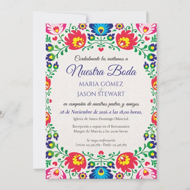 Convite Fiesta Colorful Floral Botanical Spanish Wedding (Frente)