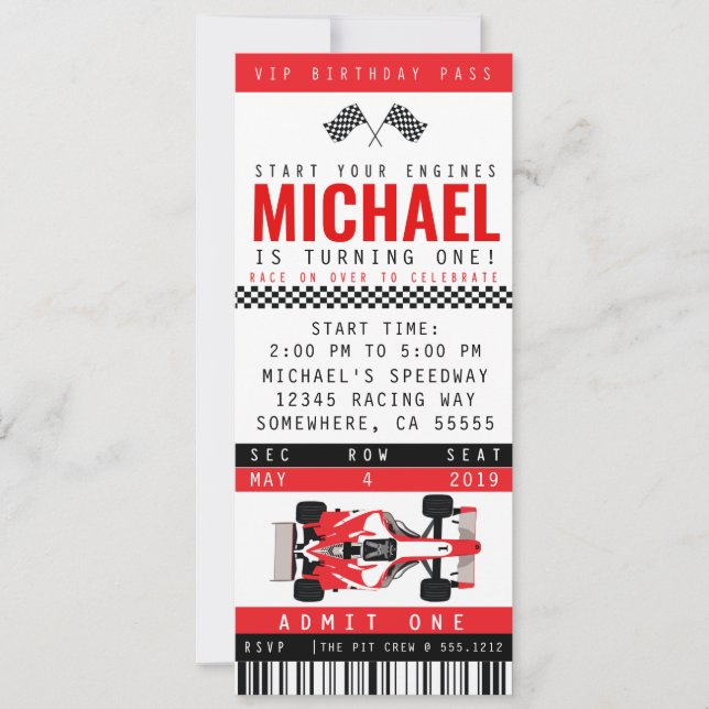 CONVITE FIESTA DE CARRO DE CORRIDA (Frente)