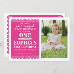 Convite Fiesta First Birthday, Papel Picado, primeiro aniv