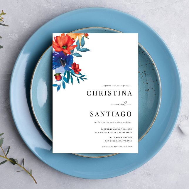 Convite Fiesta Floral Mexicana Colorful Código QR Casament (Criador carregado)