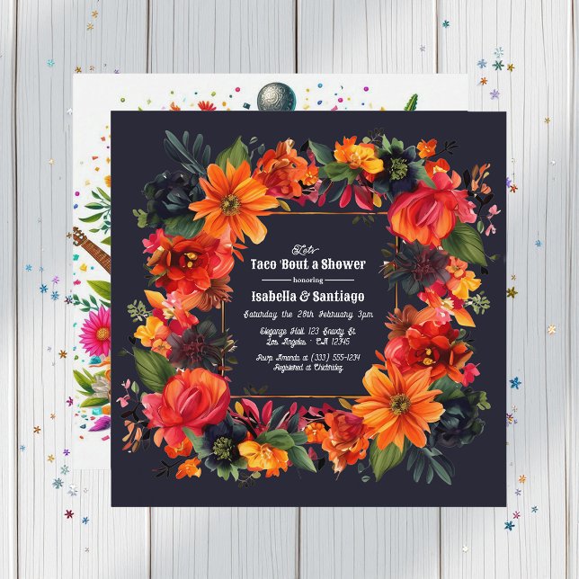 Convite Fiesta Floral Vamos Taco sobre um Chá Casal (Fiesta Floral Let's Taco 'bout a Couple's Shower Invitation)