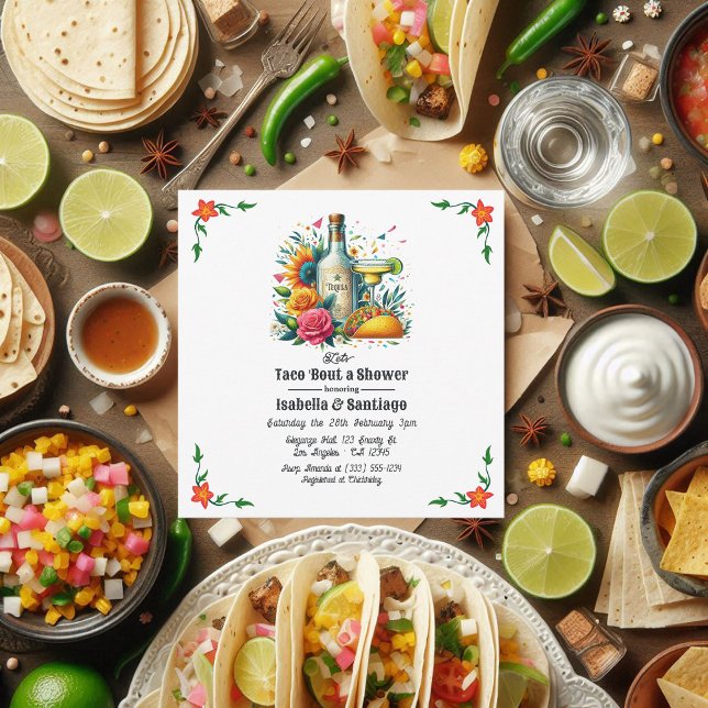 Convite Fiesta Floral Vamos Taco sobre um Chá Casal (Fiesta Floral Let's Taco 'bout a Couple's Shower Invitation)