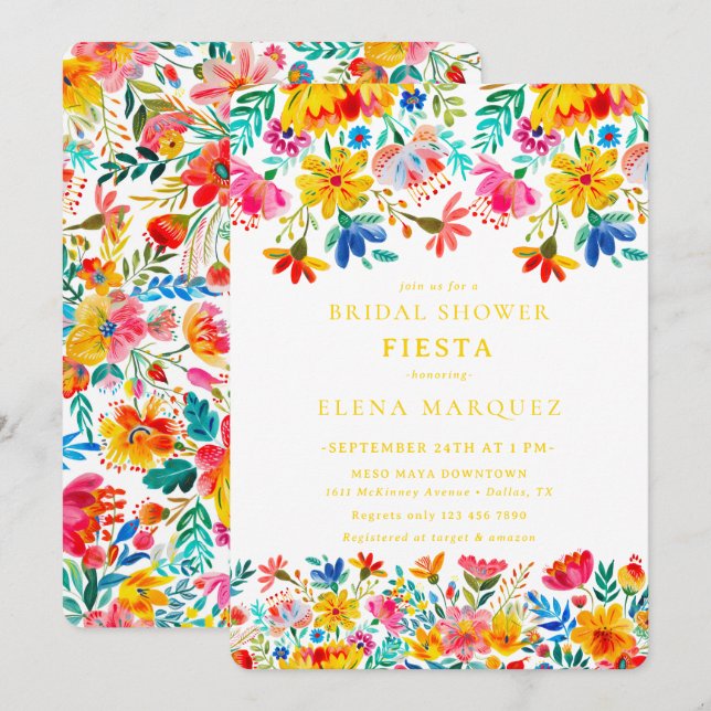 Convite Fiesta Floral Watercolor Chá de panela (Frente/Verso)