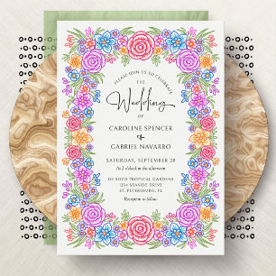 Convite Fiesta Mexicana Colorful Floral Wedding