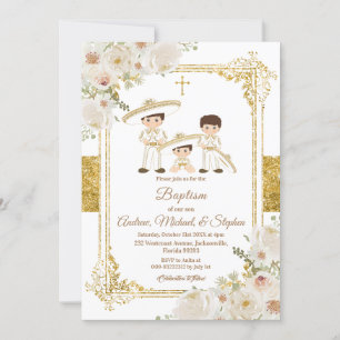 Convite Fiesta Mexicana Dourada Baptism & Birthday Invite