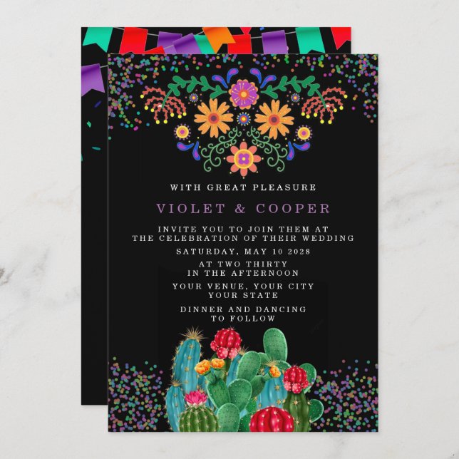 Convite Fiesta Mexicana Floral Cactus Wedding (Frente/Verso)