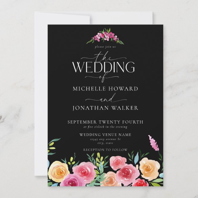 Convite Fiesta Mexicana Flowers Elegant Script Wedding (Frente)