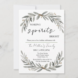 Convite Fiesta Navidad Soft Pastel Wreath and Leaves
