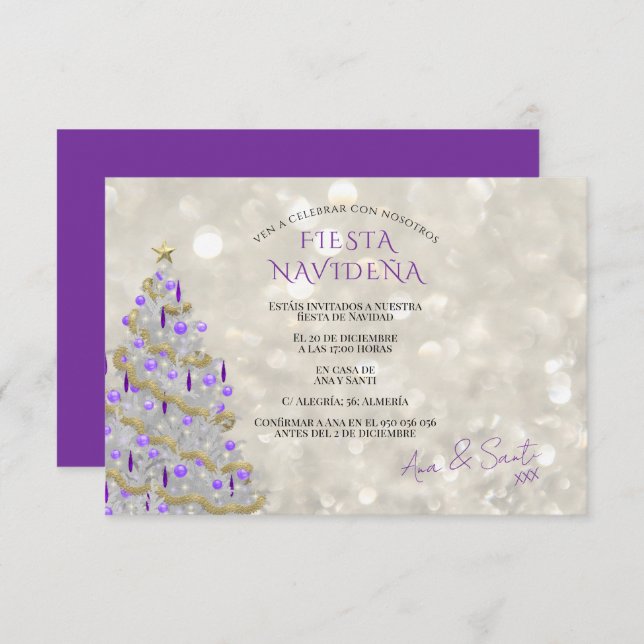 Convite Fiesta Navideña Sofisticada (Frente/Verso)