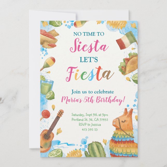 Convite Fiesta Sem tempo para o aniversário da Siesta mexi (Frente)
