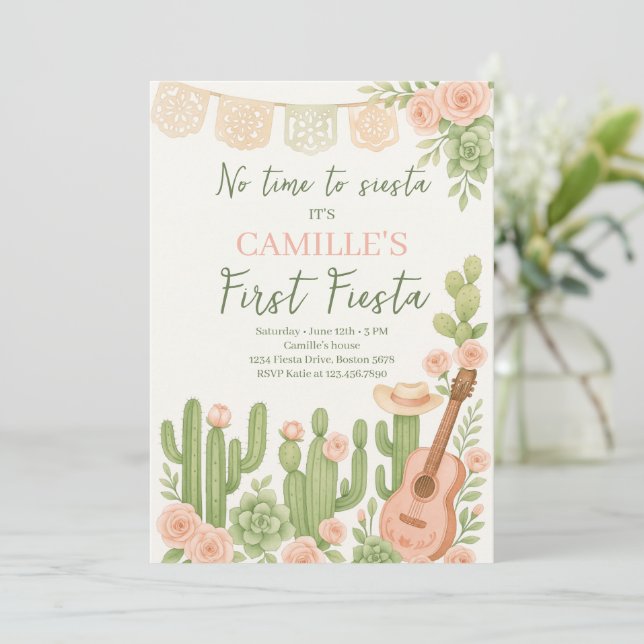 Convite Fiesta Sem Tempo Para Siesta Festa de aniversário (Em pé/Frente)