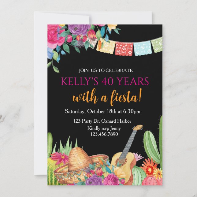 Convite Fiesta, Surpresa, Fiesta Mexicana, Qualquer Idade (Frente)