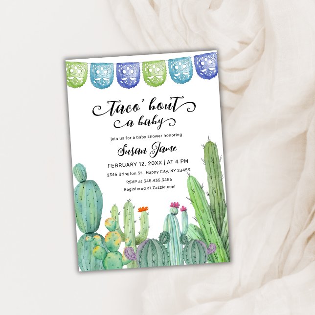 Convite Fiesta Taco 'Bout Cactus Chá de fraldas (Fiesta Taco 'Bout Cactus Baby Shower Invitation)