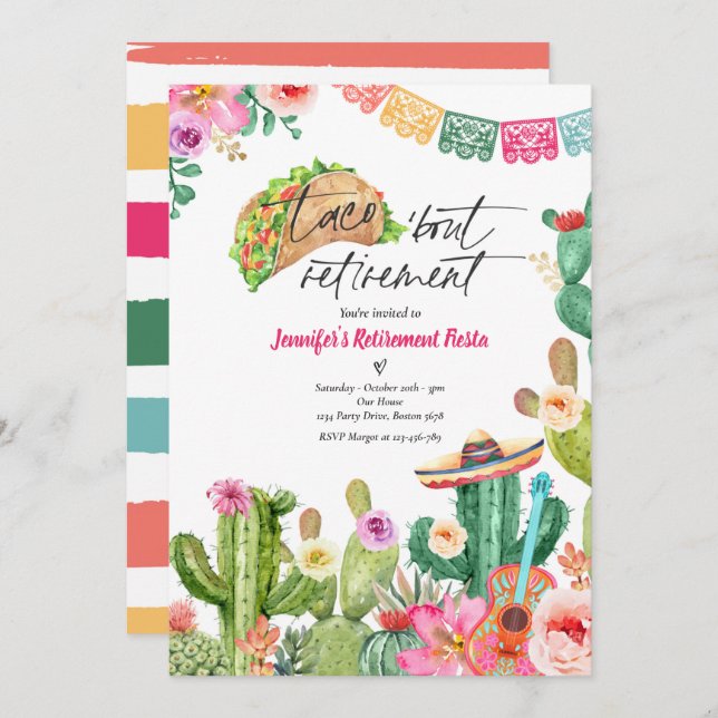 Convite  Fiesta Taco 'Bout Retirement Festa Mexicana (Frente/Verso)