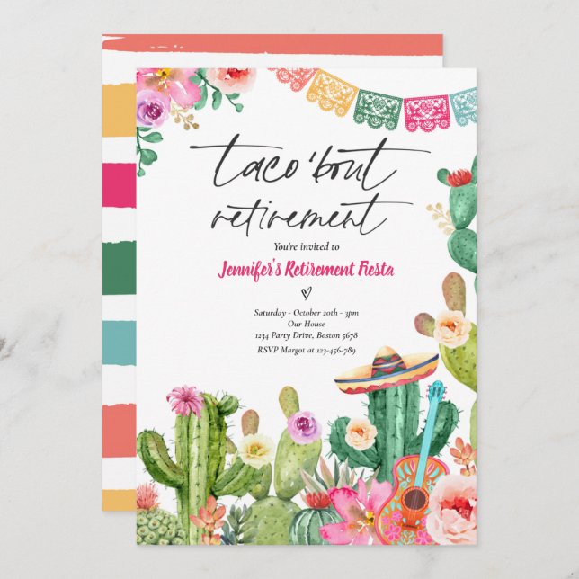 Convite  Fiesta Taco 'Bout Retirement Festa Mexicana (Frente/Verso)