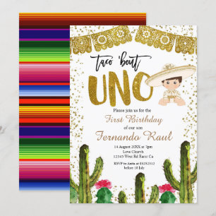 Convite Fiesta Uno Dourada Charro Boy