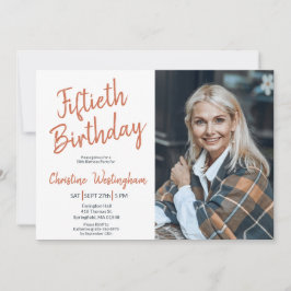 Convite Fiftieth Birthday Photo Rustic Boho Script 50th