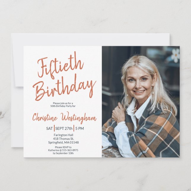 Convite Fiftieth Birthday Photo Rustic Boho Script  50th  (Frente)