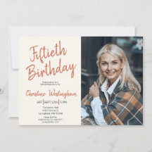 Fiftieth Birthday Photo Rustic Boho Script  50th 