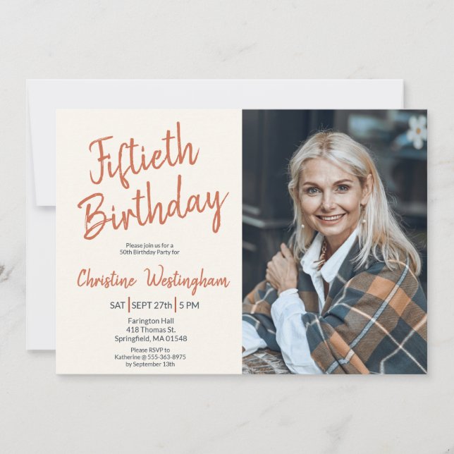 Convite Fiftieth Birthday Photo Rustic Boho Script  50th  (Frente)