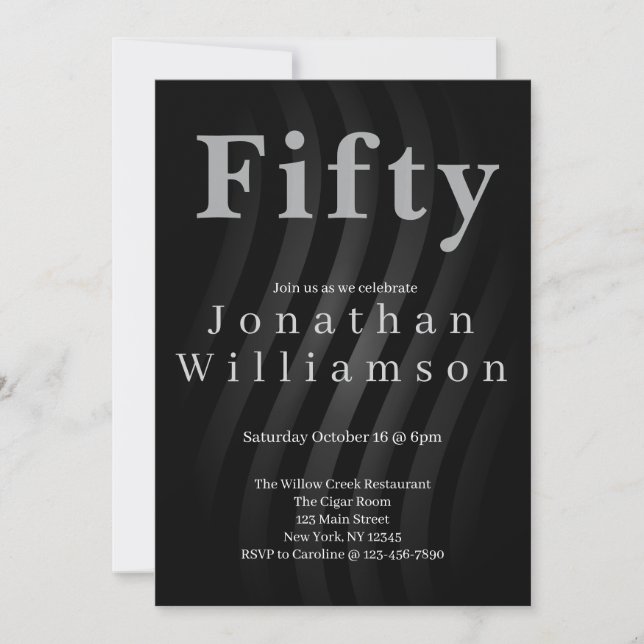 Convite Fifty | 50th Birthday Party Black (Frente)