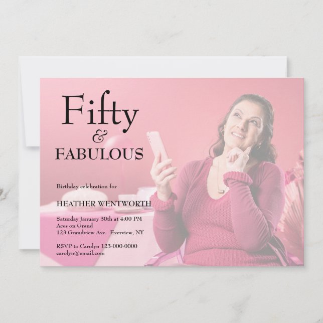 Convite Fifty and Fabulous 50th Birthday Photo Invitation (Frente)
