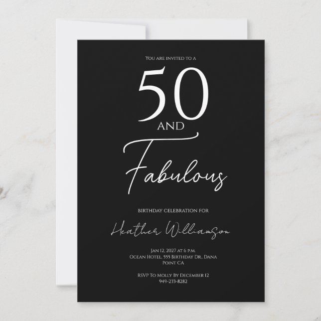 Convite Fifty and Fabulous Black 50th Birthday Party  (Frente)