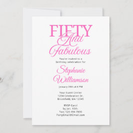 Convite Fifty and Fabulous Black and Pink Script