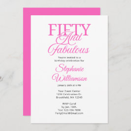 Convite Fifty and Fabulous Black and Pink Script