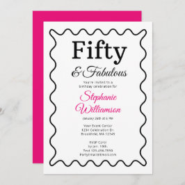 Convite Fifty and Fabulous Black and Pink Script