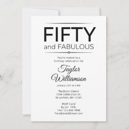 Convite Fifty and Fabulous Black and White Script