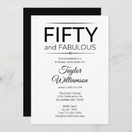 Convite Fifty and Fabulous Black and White Script