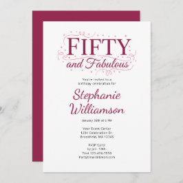 Convite Fifty and Fabulous Black Berry Pink Script