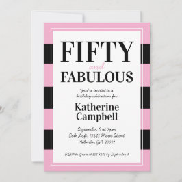 Convite Fifty and Fabulous Black Pink 50th Birthday Party