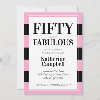 Convite Fifty and Fabulous Black Pink 50th Birthday Party