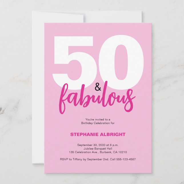Convite Fifty and Fabulous Blush Pink 50th Birthday Party (Frente)