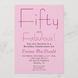 Convite Fifty and Fabulous Blush Pink 50th Birthday Party