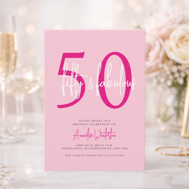 Convite Fifty and Fabulous Blush Pink 50th Birthday Party  (Criador carregado)