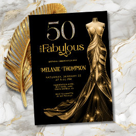 Convite Fifty and Fabulous Gold Dress Black 50th Birthday