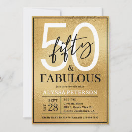 Convite Fifty and Fabulous Gold Script 50th Birthday