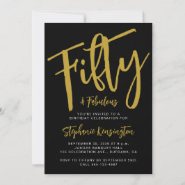 Convite Fifty and Fabulous Gold Script 50th Birthday Party