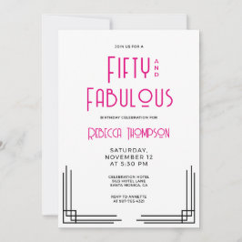 Convite Fifty and Fabulous Hot Pink Art Deco 50th Birthday