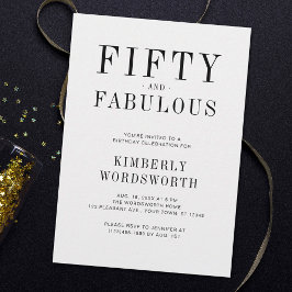 Convite Fifty and Fabulous Minimal 50th Birthday Party