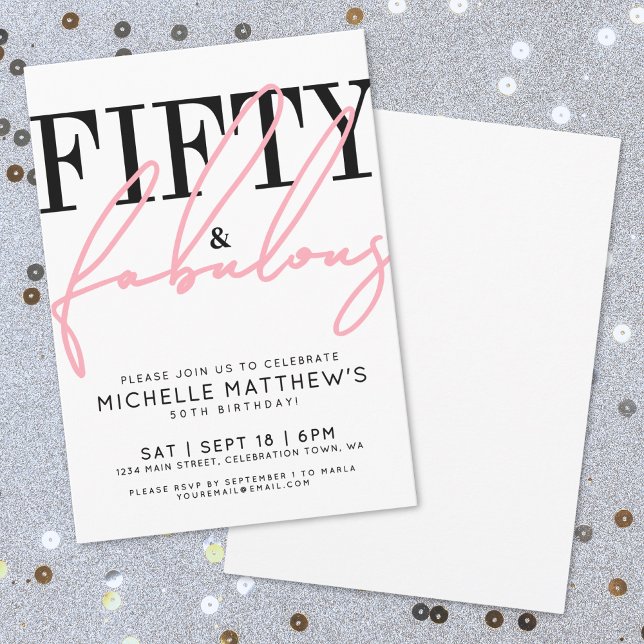 Convite Fifty And Fabulous Modern 50th Birthday Party (Fifty And Fabulous Modern 50th Birthday Party Invitation)
