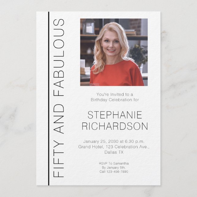 Convite Fifty and Fabulous Photo 50th Birthday Party (Frente)