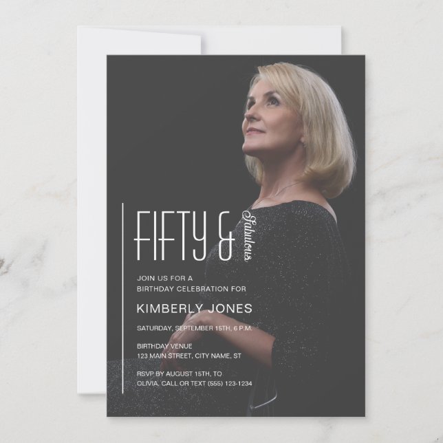 Convite Fifty and Fabulous Photo 50th Birthday Party (Frente)