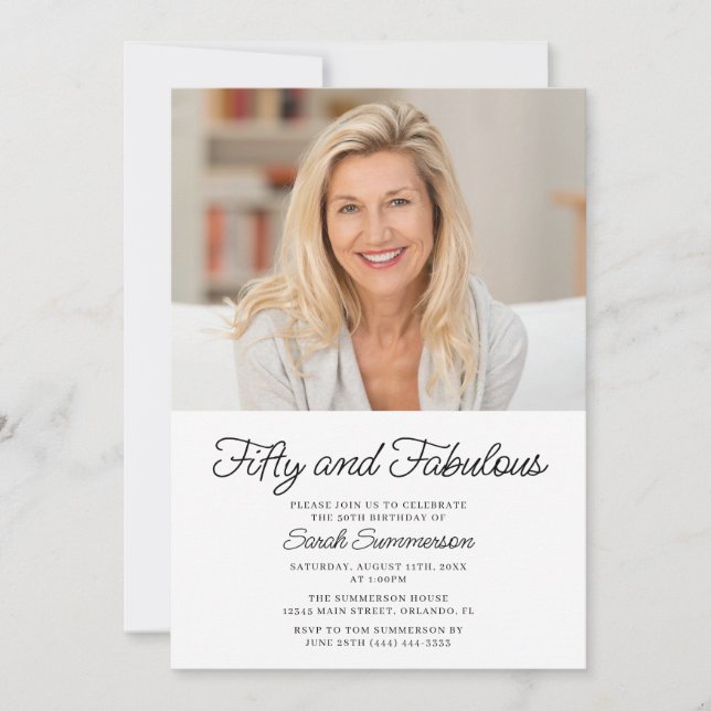 Convite Fifty and Fabulous Photo 50th Birthday Party (Frente)