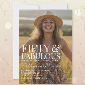 Convite Fifty and Fabulous Photo 50th Birthday Party